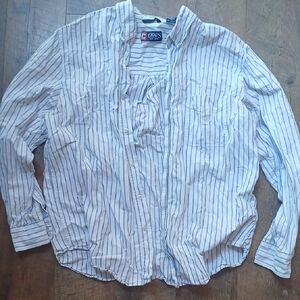 Chaps White and Blue Casual Button Down Shirt